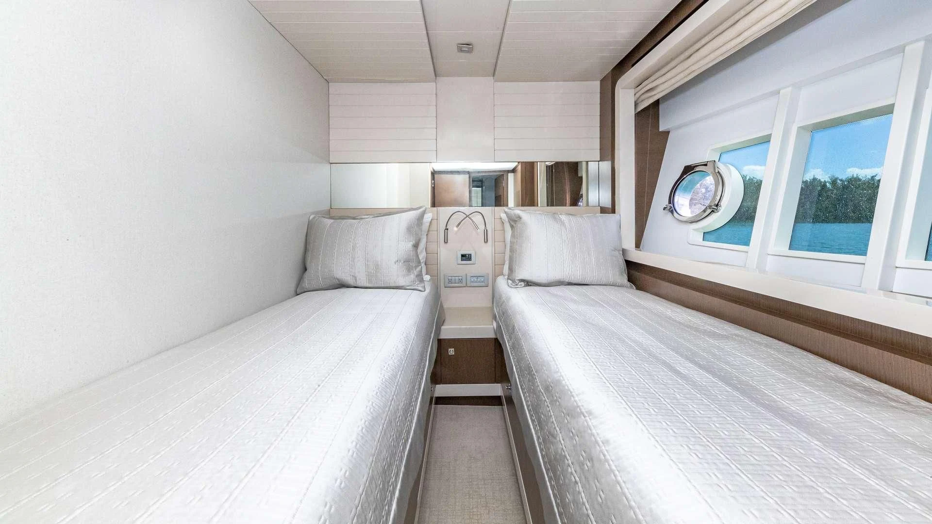 a room with two beds aboard HOYA SAXA Yacht for Sale
