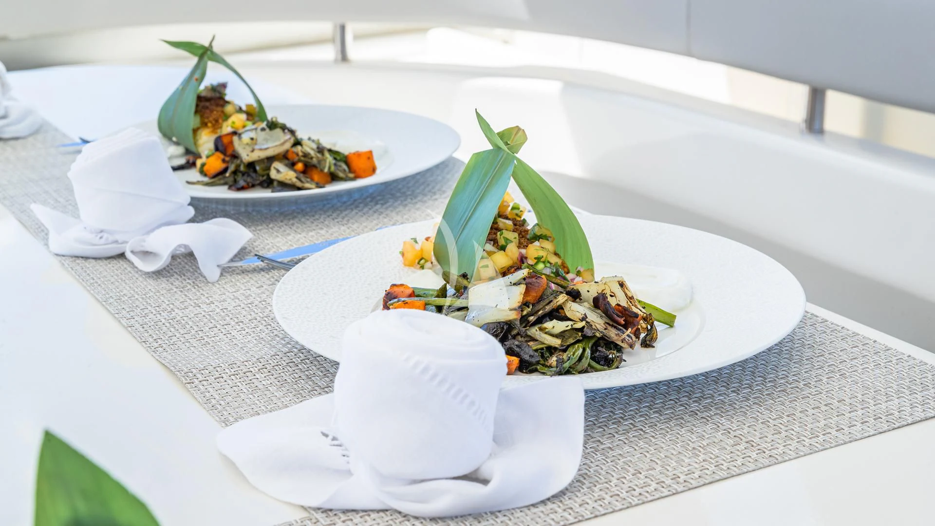 a table with food on it aboard HOYA SAXA Yacht for Sale