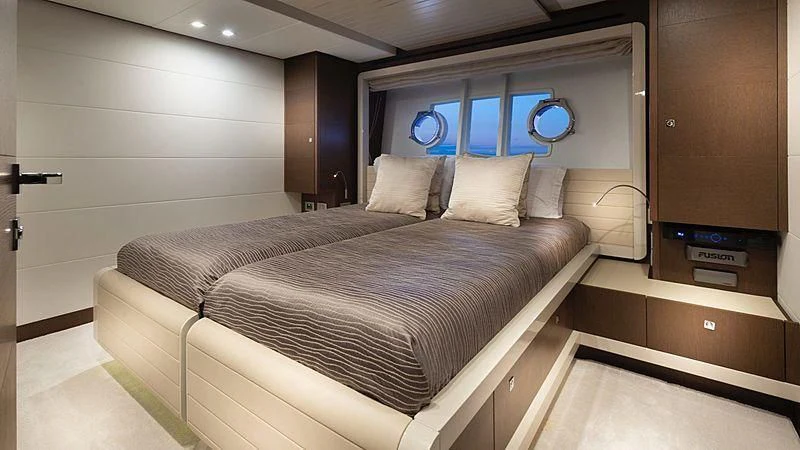 a bed in a room aboard HOYA SAXA Yacht for Sale