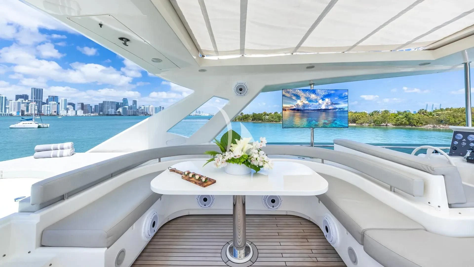 a white table on a boat aboard HOYA SAXA Yacht for Sale