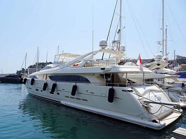 a white yacht in the water aboard GAZOU Yacht for Sale