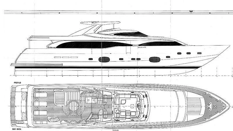 diagram, engineering drawing aboard GAZOU Yacht for Sale