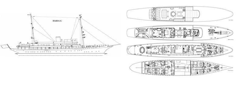 diagram aboard HAIDA 1929 Yacht for Sale