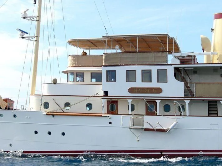 a large white boat aboard HAIDA 1929 Yacht for Sale