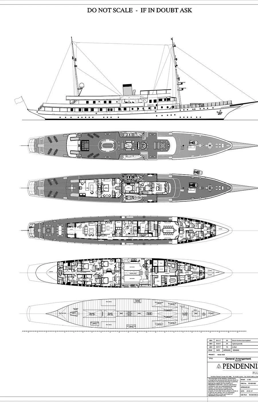 diagram, engineering drawing aboard HAIDA 1929 Yacht for Sale