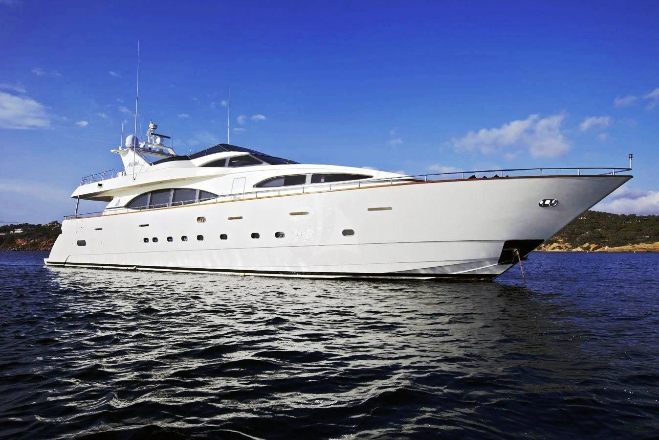 a white yacht on the water aboard LADY PAMELA Yacht for Sale