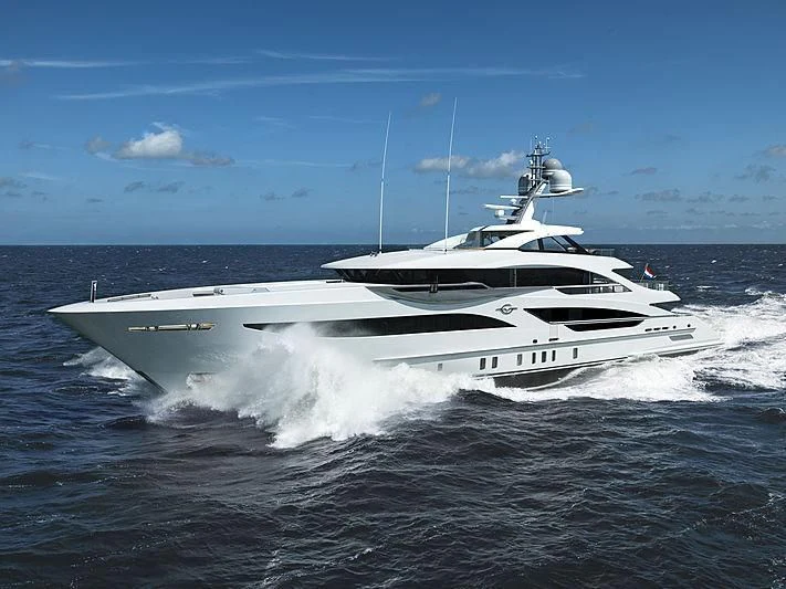 a white yacht on the water aboard GALVAS Yacht for Sale