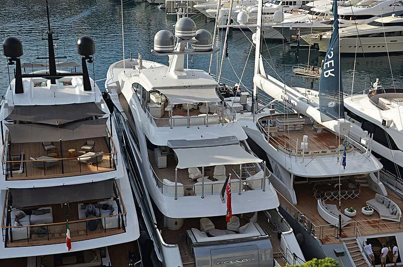 a group of boats docked aboard GALVAS Yacht for Sale