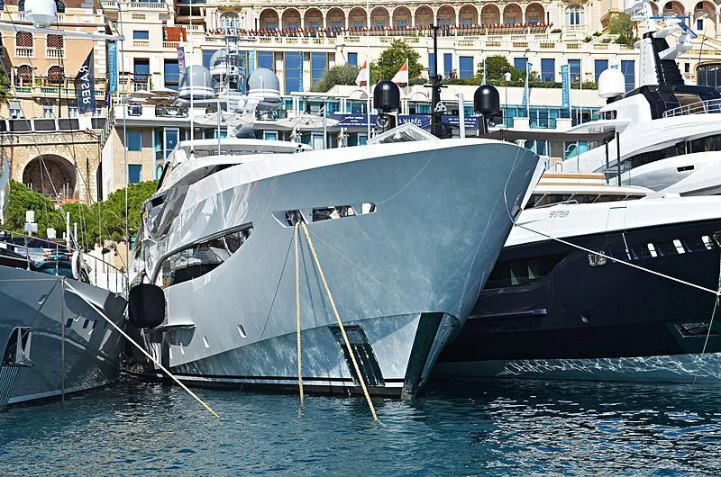 a group of boats are parked in the water aboard GALVAS Yacht for Sale