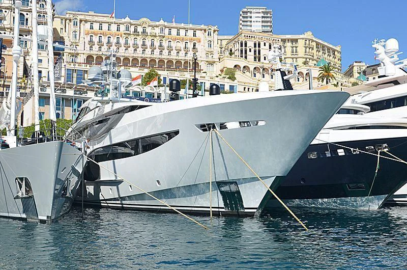 a boat docked at a pier aboard GALVAS Yacht for Sale