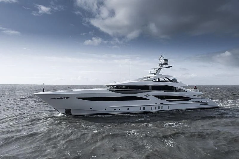 a white yacht on the water aboard GALVAS Yacht for Sale