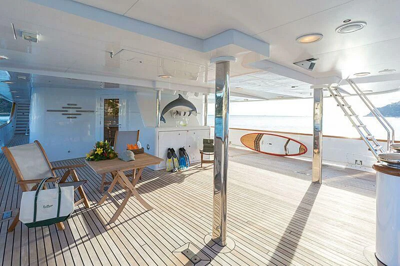 a large room with a table and chairs aboard LORETTA Yacht for Sale