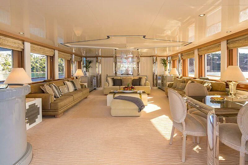 a living room with a large rug aboard LORETTA Yacht for Sale