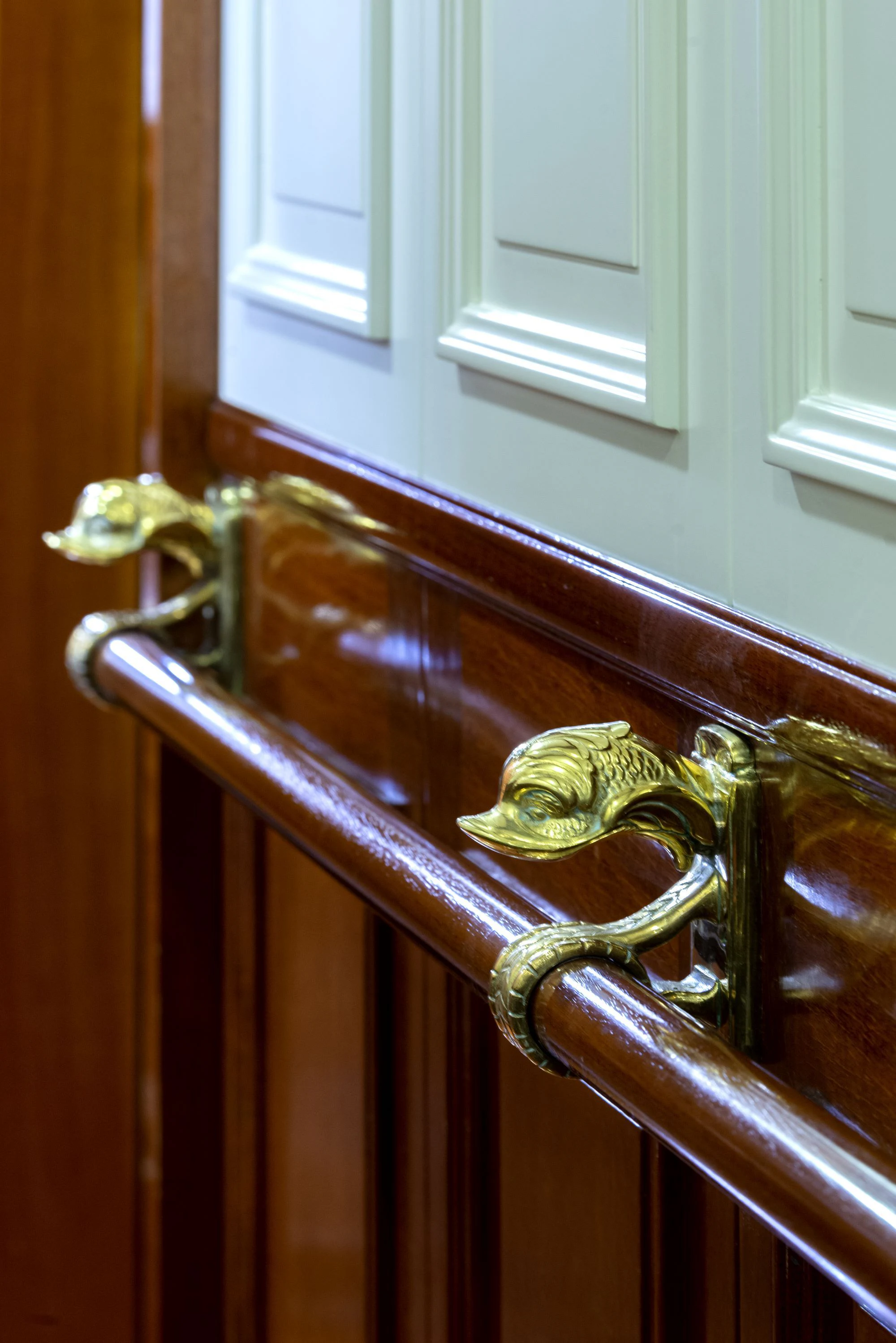 a door handle on a door aboard STEEL Yacht for Sale