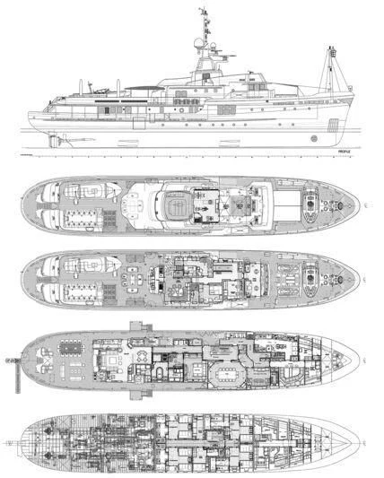 diagram, engineering drawing aboard STEEL Yacht for Sale