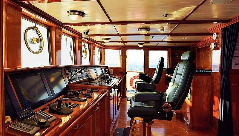 inside of a train aboard STEEL Yacht for Sale