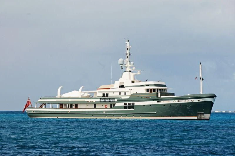 a large ship in the water aboard STEEL Yacht for Sale