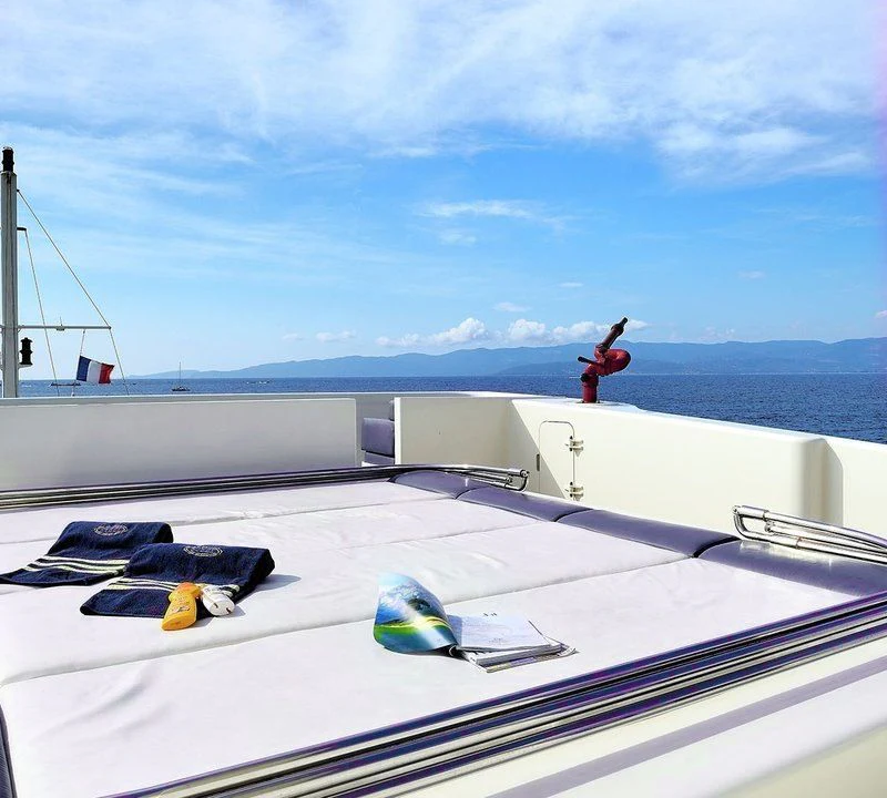 a person working on a roof aboard STEEL Yacht for Sale