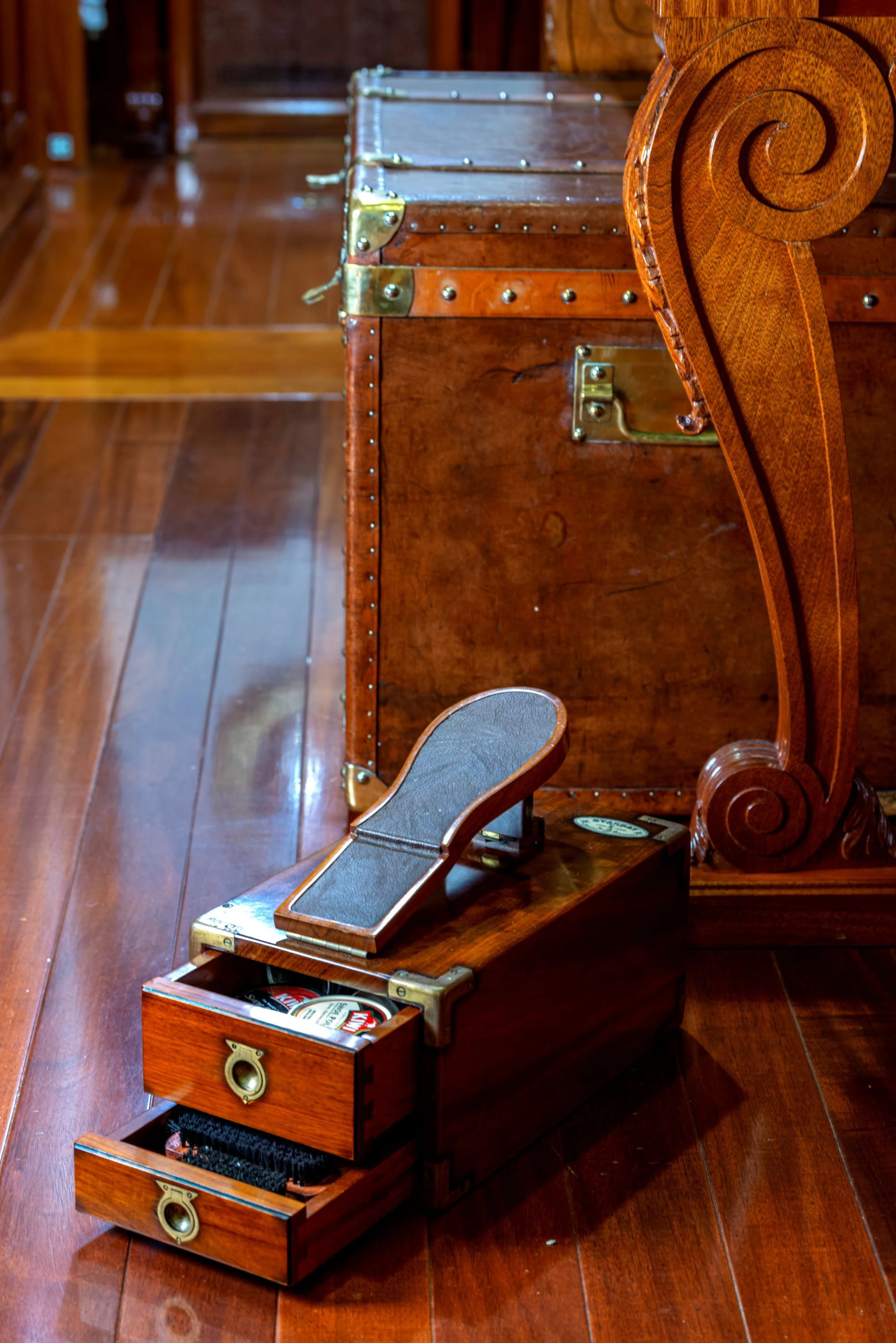 a wooden chest with drawers aboard STEEL Yacht for Sale