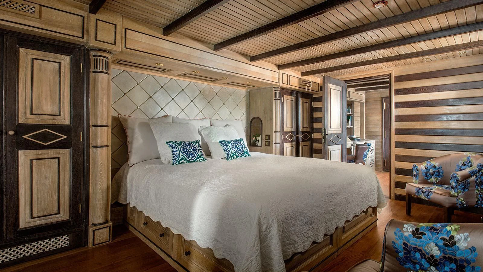 a large bed in a room aboard NORTH SEA Yacht for Sale