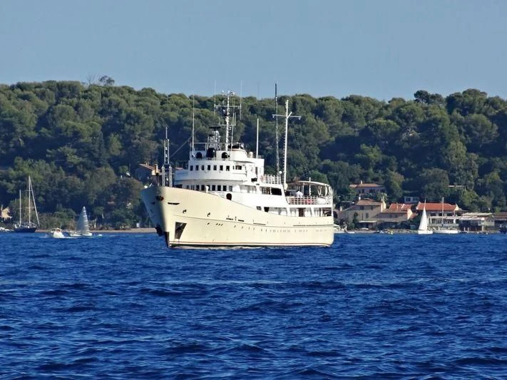 a white boat in the water aboard NORTH SEA Yacht for Sale