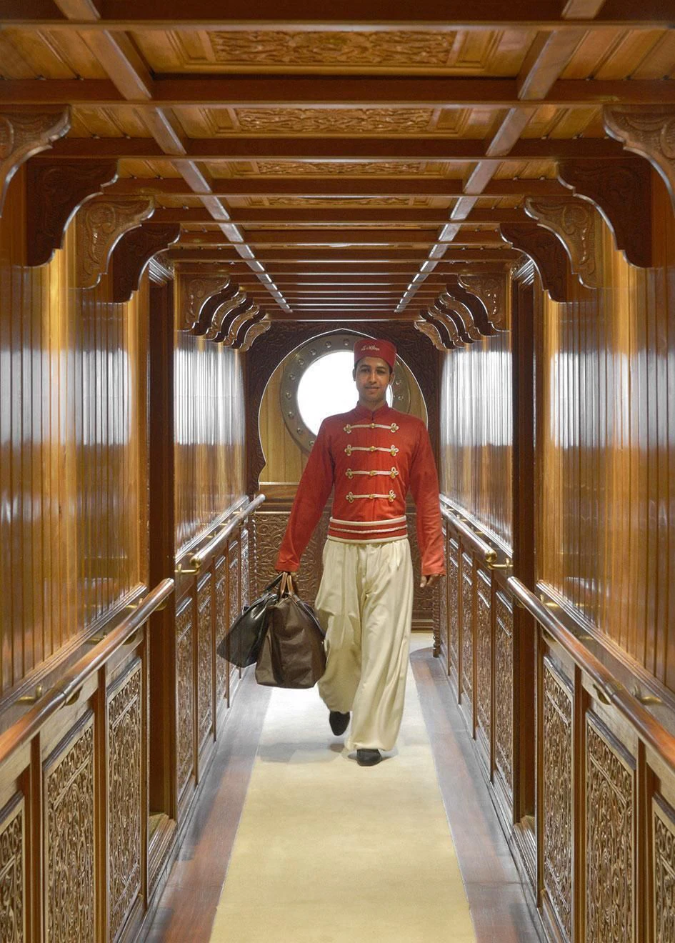 a person walking in a tunnel aboard NORTH SEA Yacht for Sale