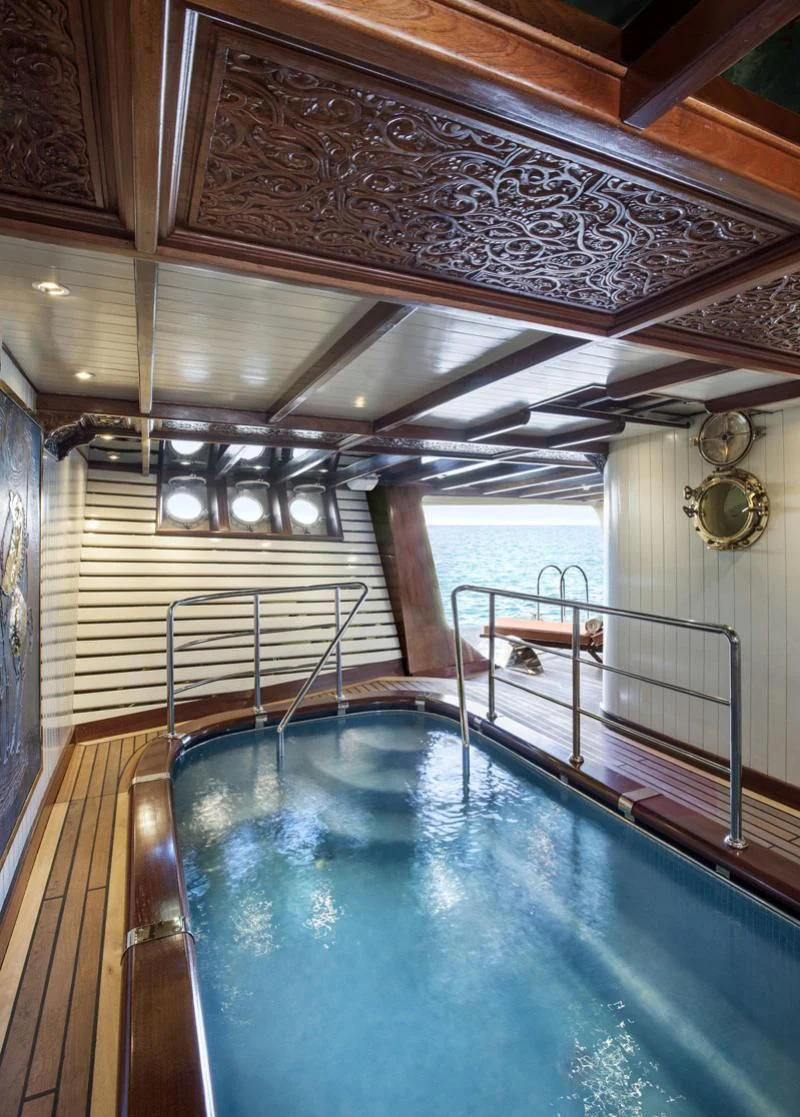 a swimming pool in a building aboard NORTH SEA Yacht for Sale