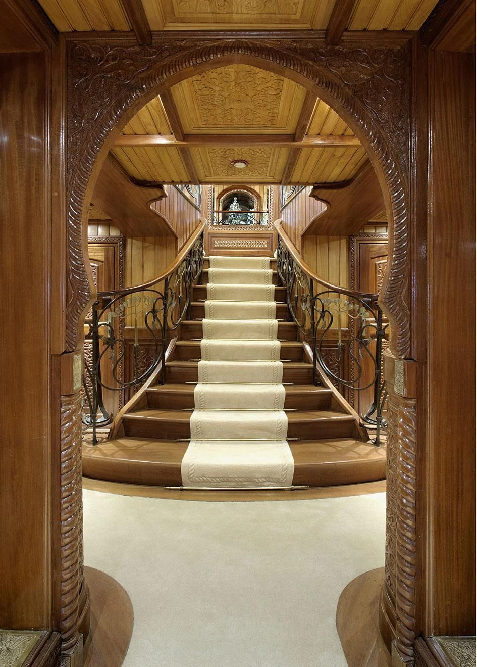 a staircase with a glass door aboard NORTH SEA Yacht for Sale