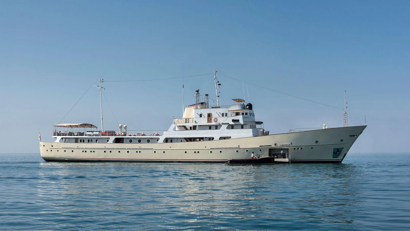 a large ship in the water aboard NORTH SEA Yacht for Sale
