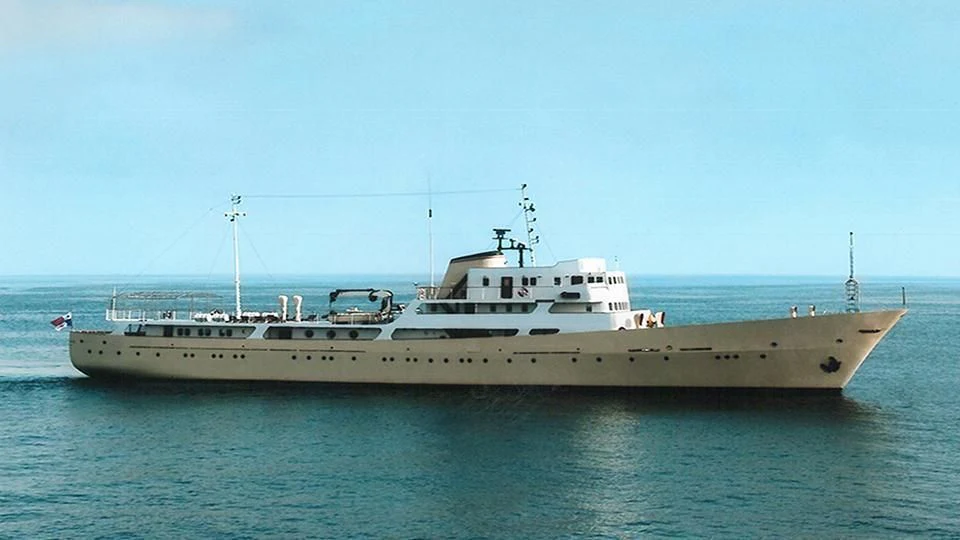 a large ship in the water aboard NORTH SEA Yacht for Sale