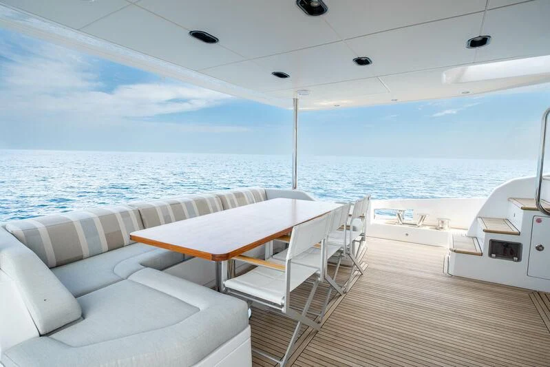 a room with a table and chairs on a deck aboard DIAMOND HANDS Yacht for Sale