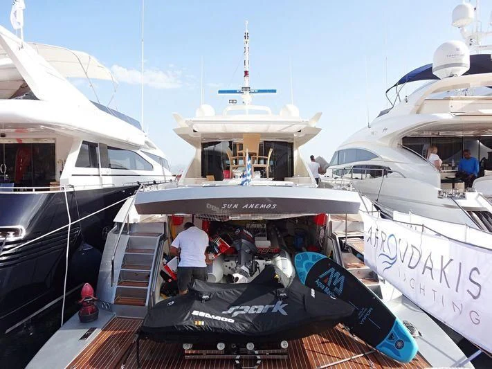 a boat on a trailer aboard SUN ANEMOS Yacht for Charter