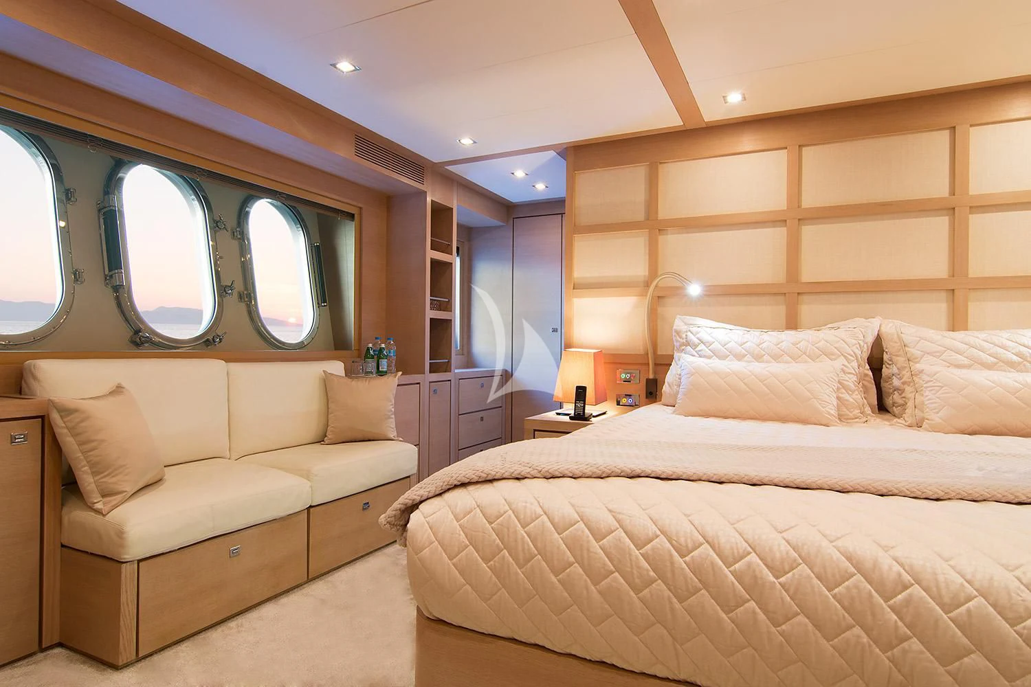 a room with two beds aboard SUN ANEMOS Yacht for Charter