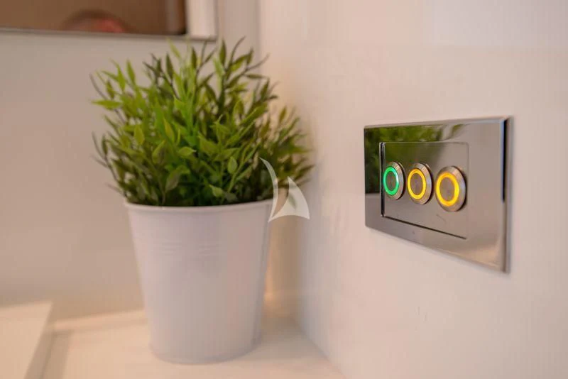a potted plant on a table aboard SUN ANEMOS Yacht for Charter