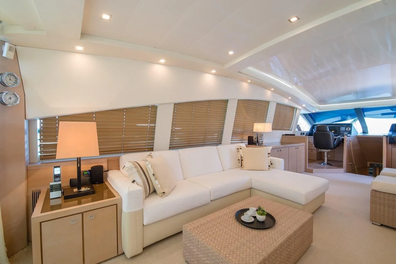 a living room with a couch and a table aboard SUN ANEMOS Yacht for Charter