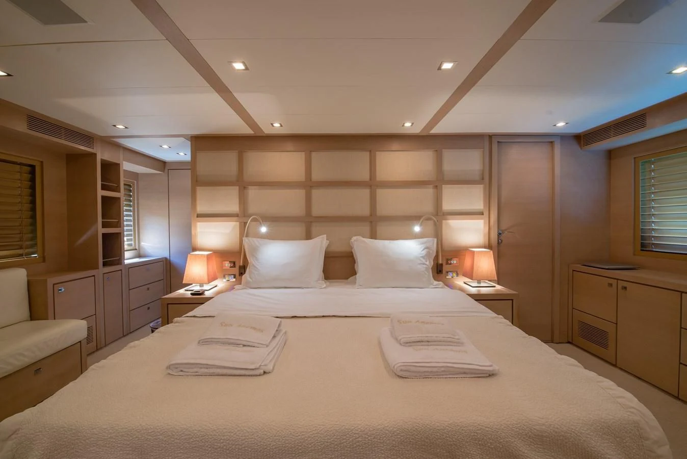 a large bed in a hotel room aboard SUN ANEMOS Yacht for Charter