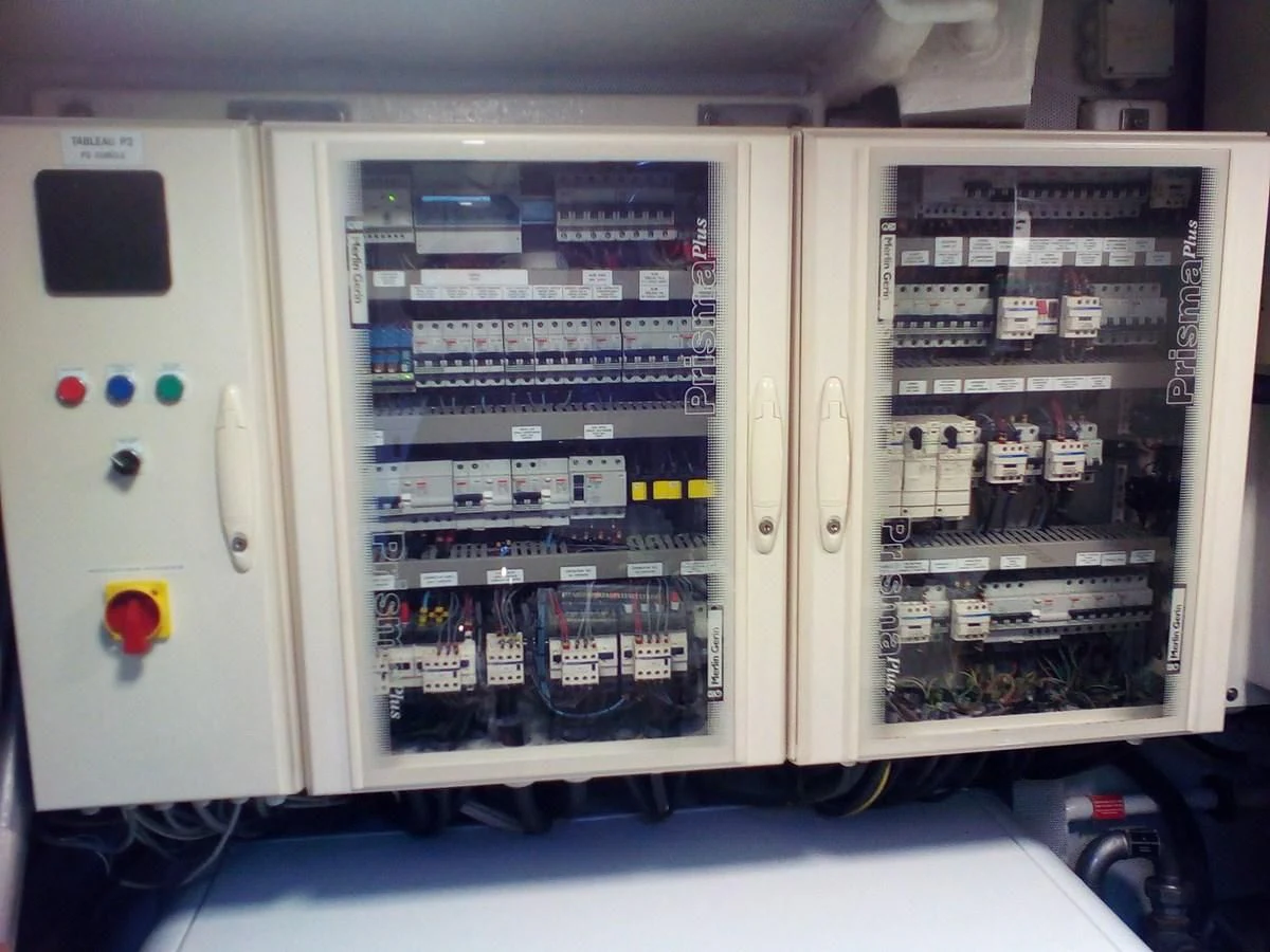 a refrigerator with a lot of food inside aboard SUN ANEMOS Yacht for Charter