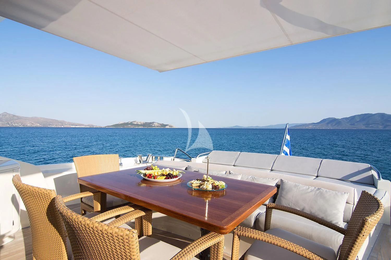 a table with food on it aboard SUN ANEMOS Yacht for Charter