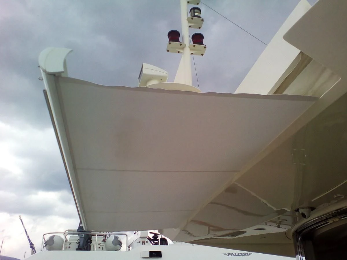 a large white satellite dish aboard SUN ANEMOS Yacht for Charter
