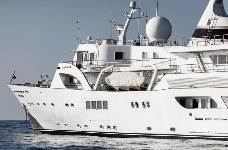 a white yacht in the water aboard LADY SARYA Yacht for Sale