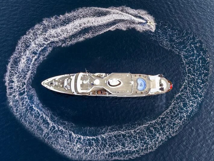 a silver metal object on a blue fabric aboard LADY SARYA Yacht for Sale