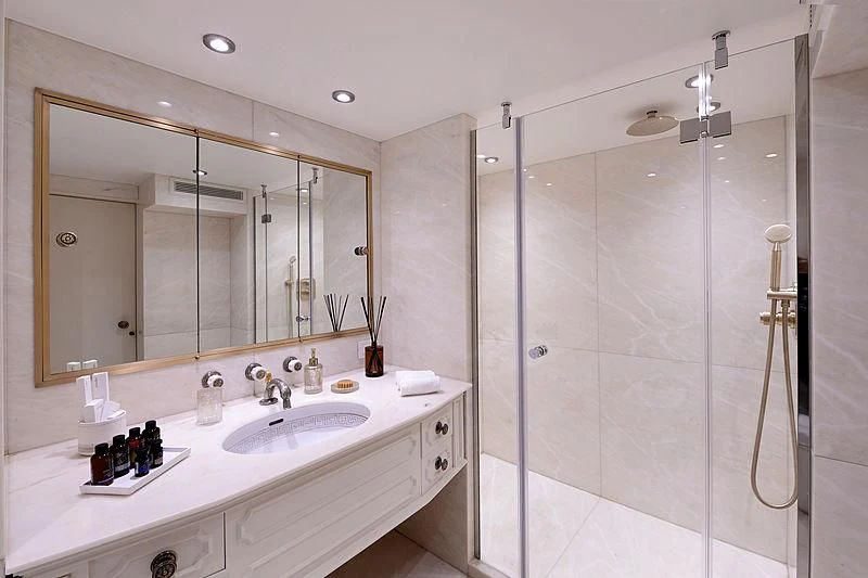 a bathroom with a shower unit and sink aboard LADY SARYA Yacht for Sale