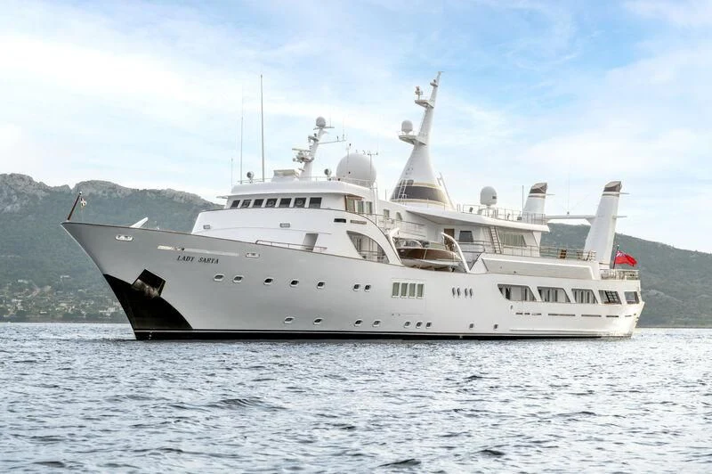a large white yacht aboard LADY SARYA Yacht for Sale