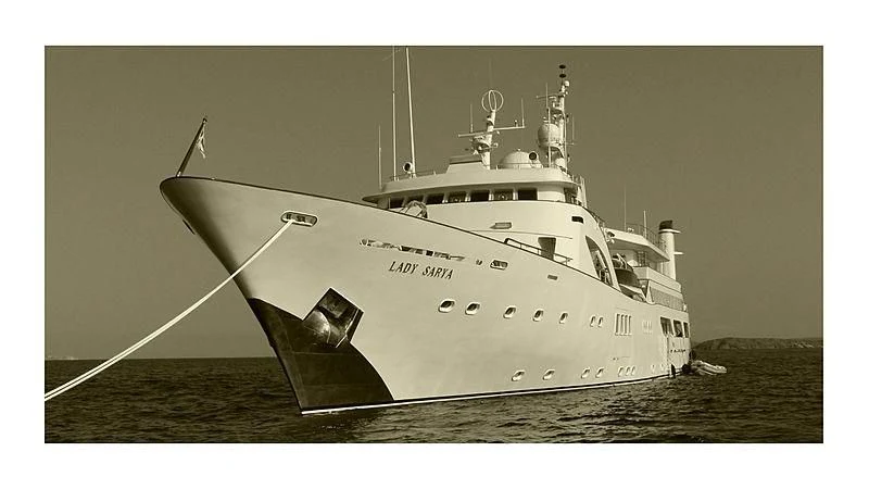 a black and white photo of a ship aboard LADY SARYA Yacht for Sale