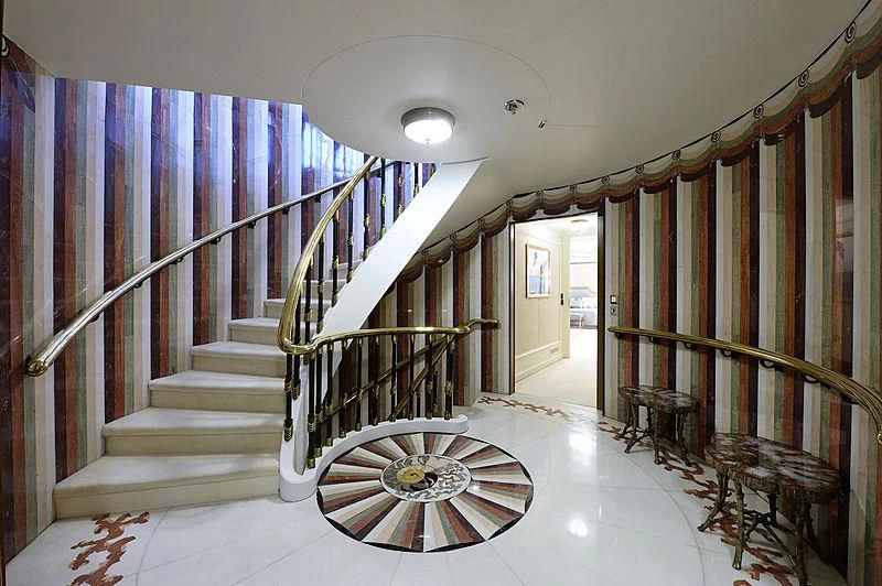 a staircase in a building aboard LADY SARYA Yacht for Sale