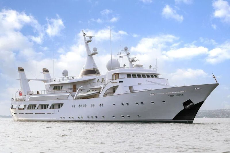 a large ship in the water aboard LADY SARYA Yacht for Sale
