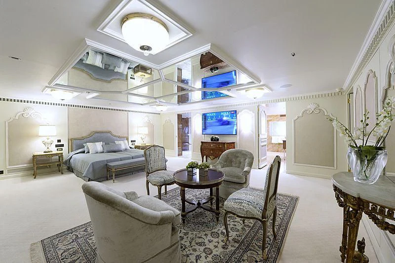 a living room with a large open window aboard LADY SARYA Yacht for Sale