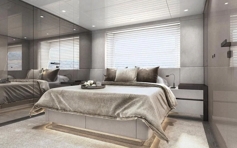 a bed in a room aboard THE PALM Yacht for Sale