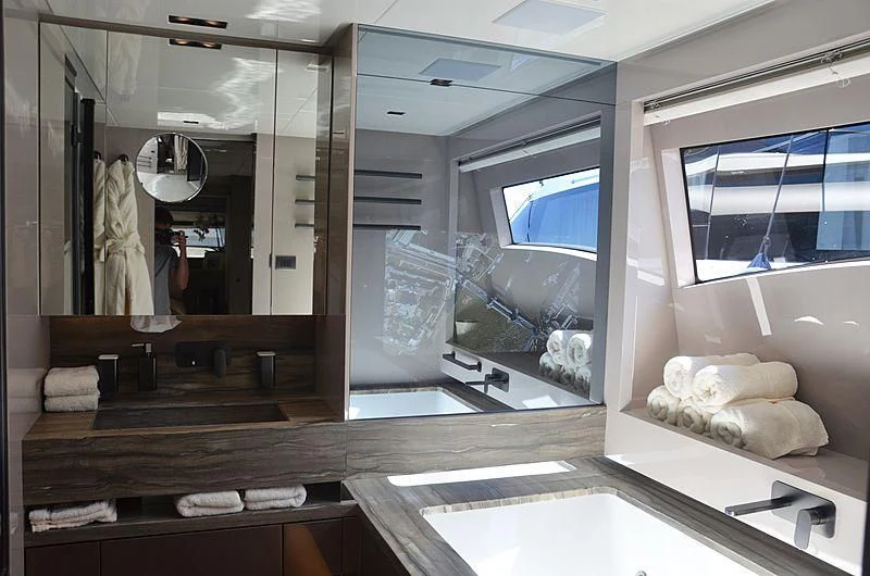 a large mirror in a room aboard THE PALM Yacht for Sale