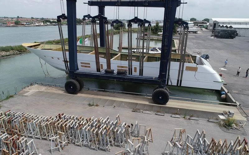 a boat on a trailer aboard THE PALM Yacht for Sale
